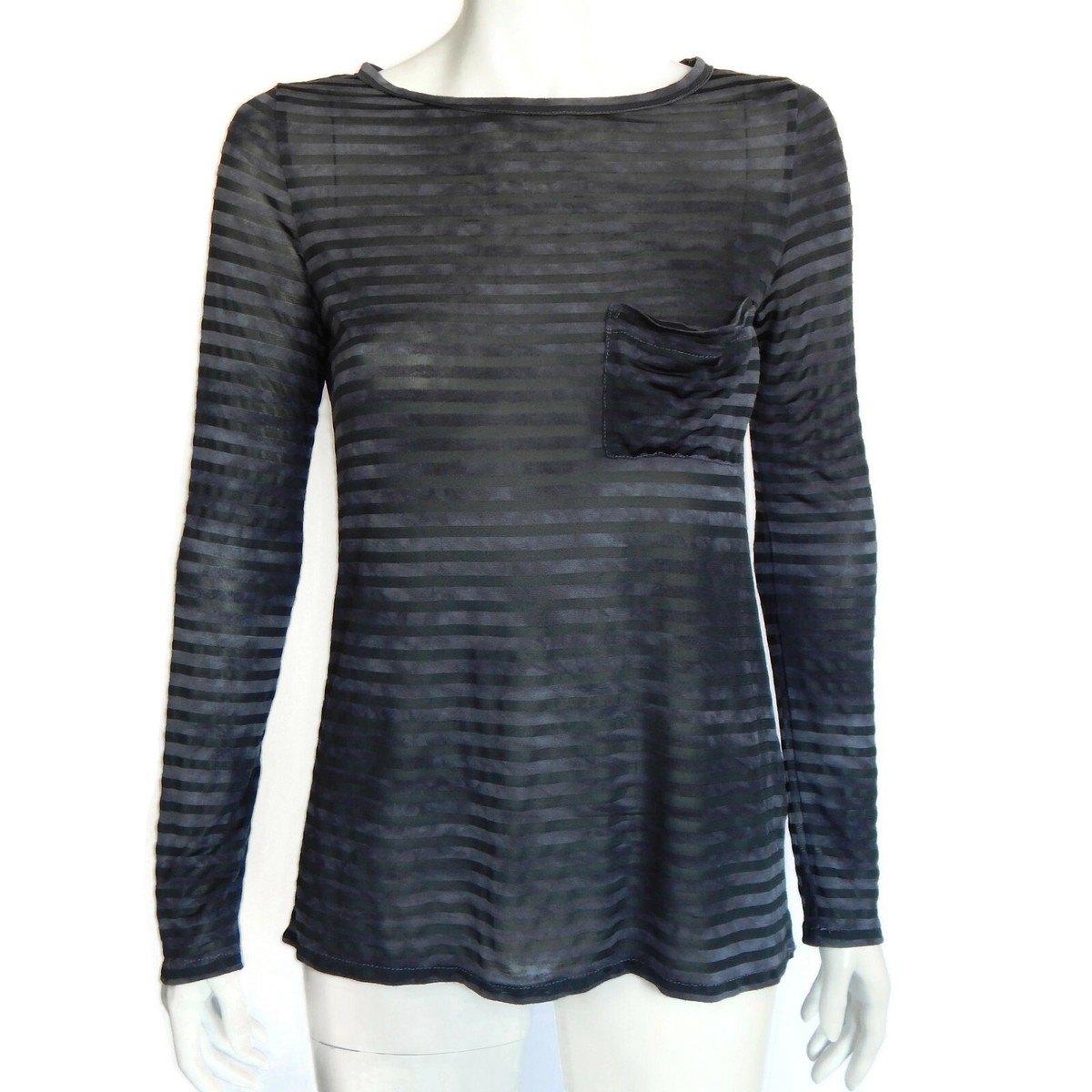 ELIZABETH & JAMES Striped Gray Black Long Sleeve Top Front