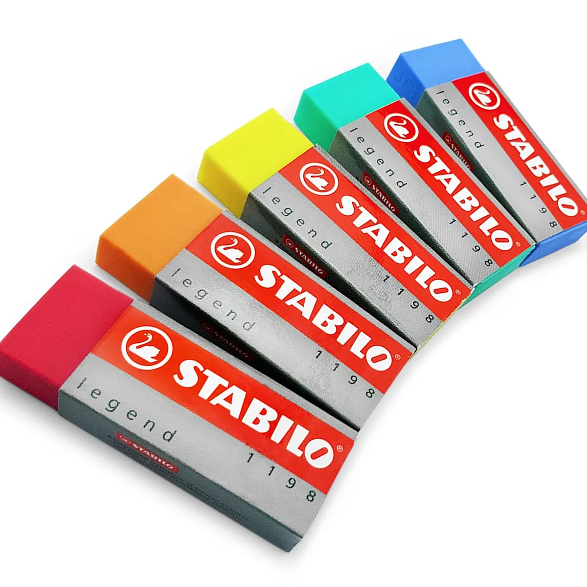 5 x Stabilo Legend Coloured Erasers Plastic Rubber Erasers - 1 of Each  Colour