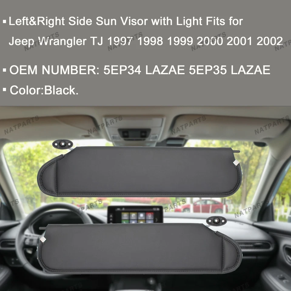 Par de parasol sin luz compatible con 97-02 Jeep Wrangler TJ 5EP34 LAZAE 5EP35 LAZAE Foto 2 de 4