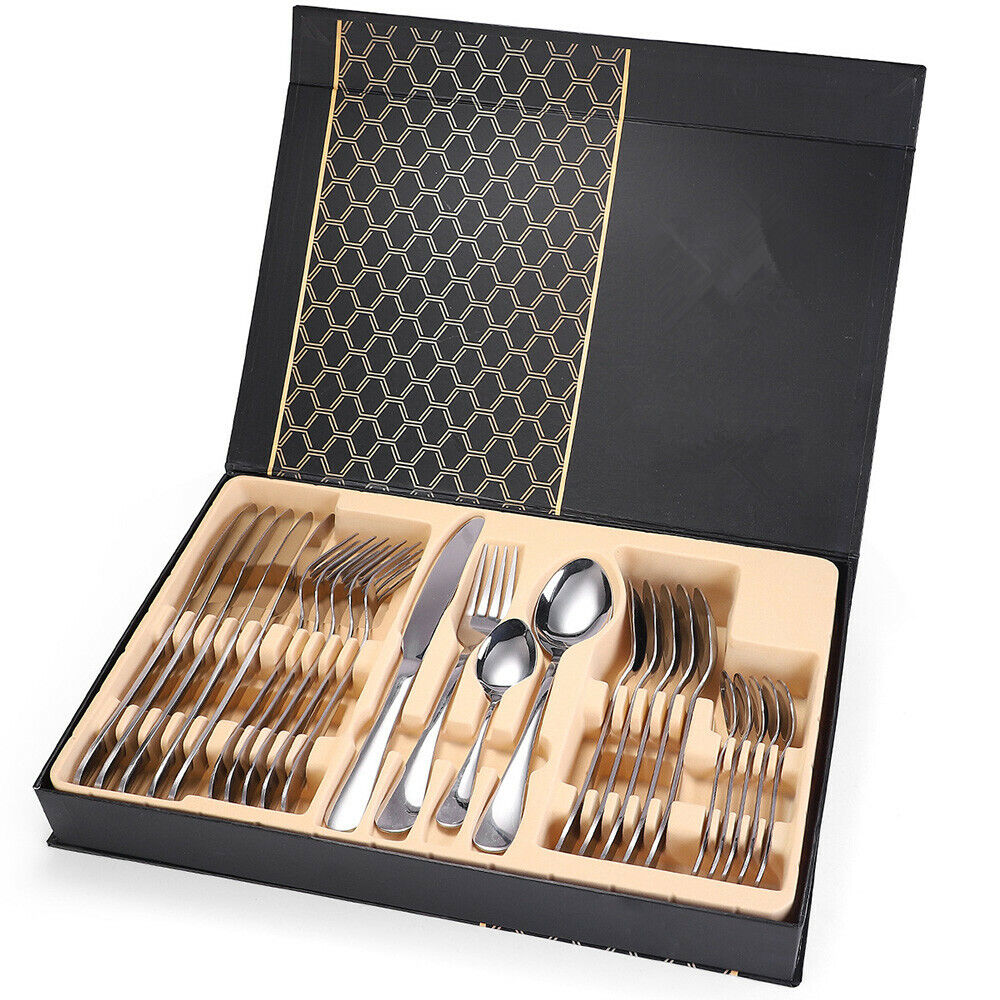 24 Pieces Stainless Steel Silverware Set with Box Knife Fork Spo
