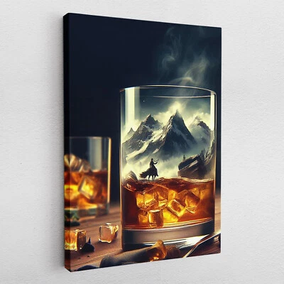 Leinwandbild Poster Acryl Glas Pop-Art Whiskey Berge Surreal Bar Restaurant - Bild 1 von 4
