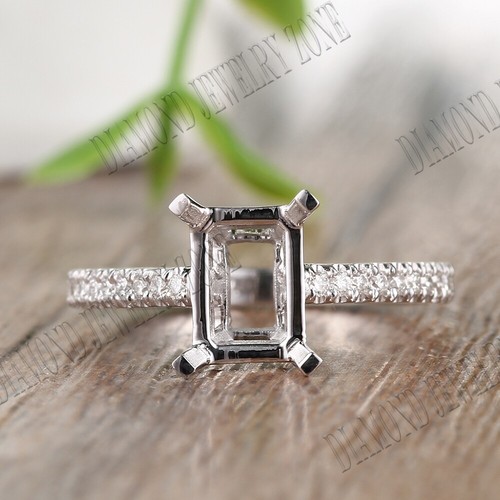 Diamonds Semi Mount Wedding 10k White Gold Ring 7x5mm Emerald/radiant/cushion - Picture 3 of 6