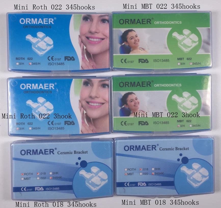 Juego de 20 soportes de cerámica dentales ORMAER estilo 3M Mini Roth MBT 022/018" ranura Foto 2 de 4