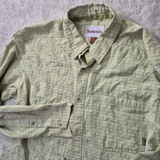 Simms Fishing Shirt Men L Yellow Plaid Nylon Performance Outdoor Camp Hiking Dad