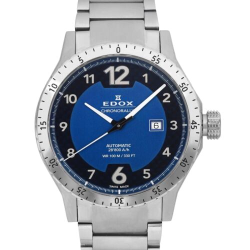 Edox Chronorally 1 Stainless Steel Blue Dial Automatic Men Watch 80094-3NM-BU1 - Picture 2 of 5