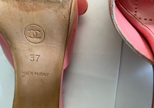 CHANEL SANDALS SLIDES 37-6.5 HEELS MULES SLIP-ON PINK leather $1150 pumps clogs - Picture 7 of 8