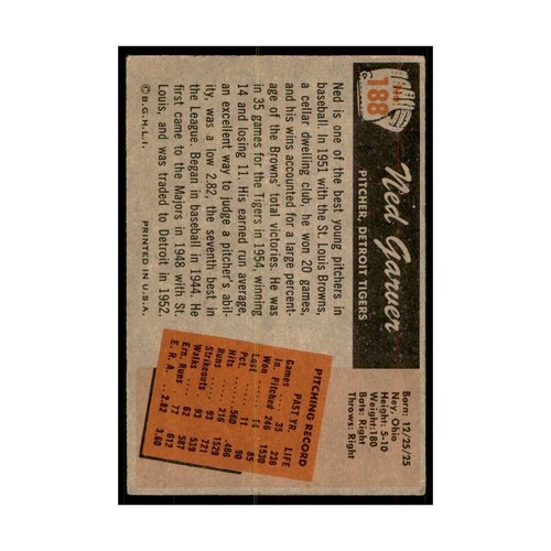 1955 Bowman Ned Garver Tigers #188 - Picture 2 of 3