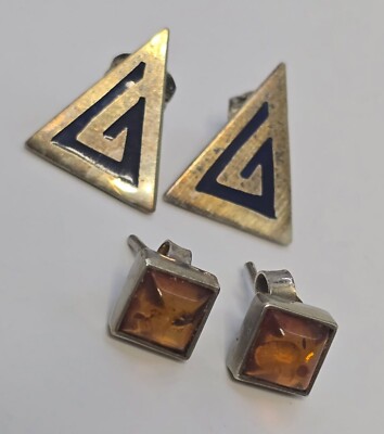 2 Paar Bernstein & Emaille Ohrstecker aus Echt Silber getestet