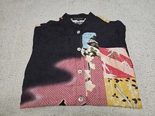 Citron Santa Monica Textured Blocked Asian Secne Kimono Blouse SZ Medium 