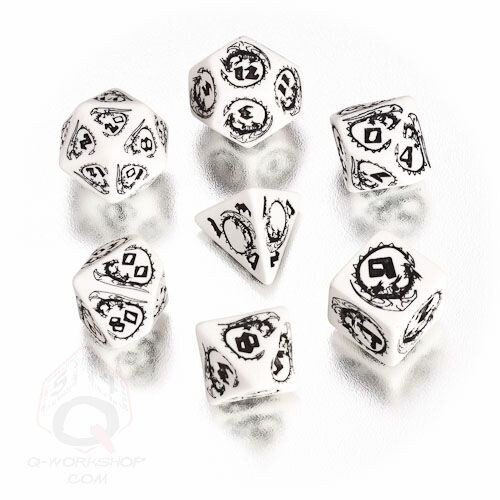 Dragons Dice - 7 Pieces - White And Black - Picture 1 of 1