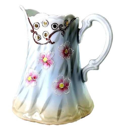 Ceramic Pitcher & Bowl Set White GlazeYellow Pink & Blue Flowers