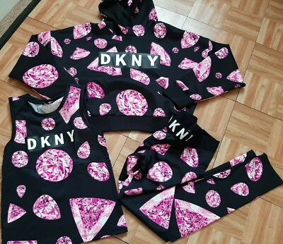 DKNY Kinder Teenager Pink Gem schwarz Leggings Weste Hoodie TADELLOS UVP 185 £ 16 Jahre