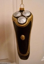 BLOWN GLASS BLACK ELECTRIC SHAVER RAZOR CHRISTMAS ORNAMENT GENTLEMAN NWT