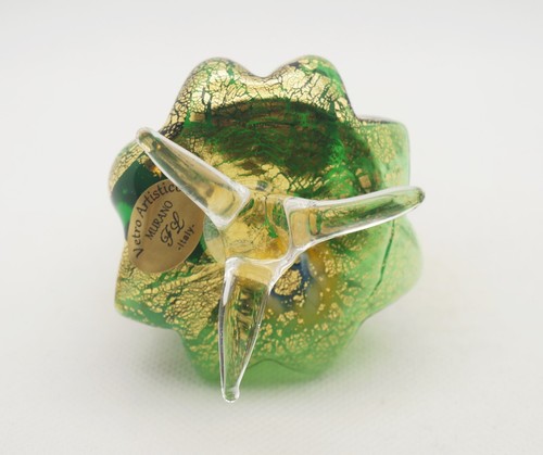 New Murano Millefiori Green Christmas Tree Figurine with Gold Italian Art Glass - Picture 3 of 3