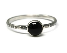 6mm Black Onyx Ring Beaded Skinny Band 925 Sterling Silver Sizes 3-8
