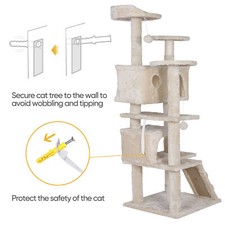55" Cats Cat Tower for Indoor with Scratching Post Condo Multi-Level Beige