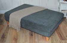 Extra Large Size Flat Top Footstool in Grey Fabric with Oak Turned Hardwood Legs