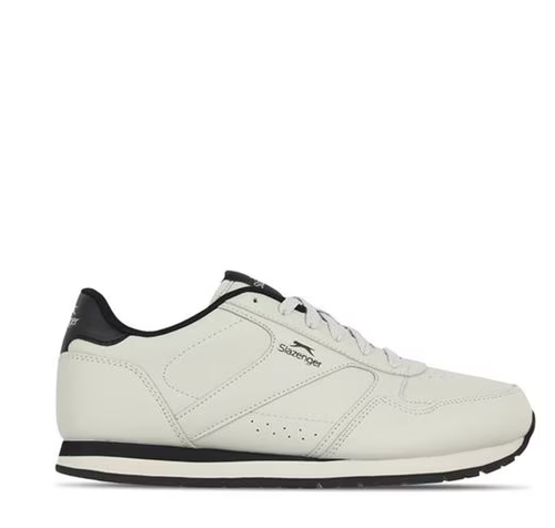Slazenger Mens Classic Leather Trainers Chalk Black Comfortable Lace Up Size 7.5