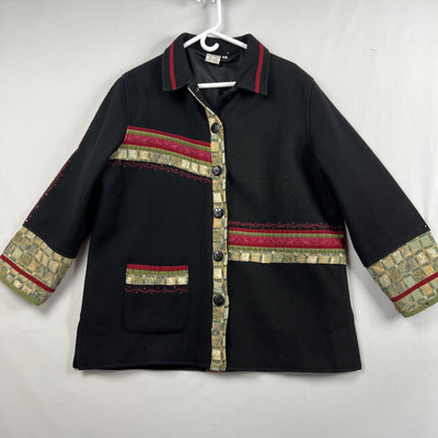 Parsley & Sage Coat Womens size 1X Embroidered Beaded Jacket Wool Black Artsy