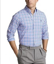 Polo Ralph Lauren Plaid Blue Tailored French Cuffs Dress Button Up Shirt XL NWOT