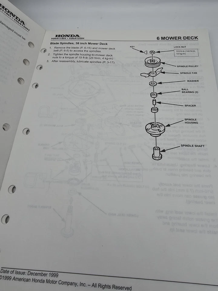 Honda HA4118H38A HA4120H48A Lawn Tractor Shop Manual 1999 Service Guide - Image 3 of 4