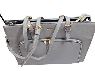 Lovevook Women's USB Port PU Leather 15.6'' Laptop Tote, Gray
