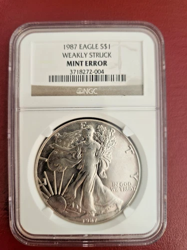 1987 American Silver Eagle MINT ERROR Coin NGC Weakly Struck MS 69