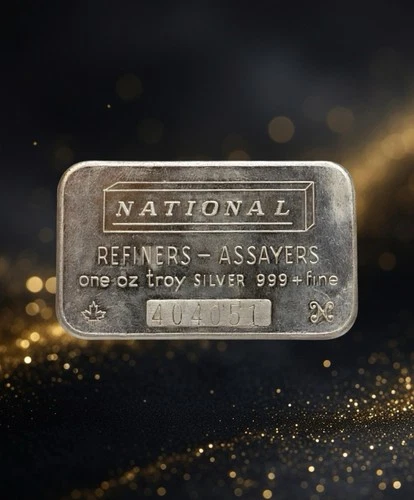 Vintage Canada National Refiners & Assayers 1 Oz .999+ Fine Silver Bar #404051