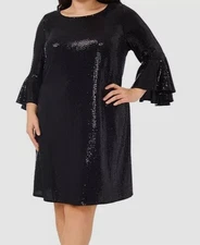 MSK Women's Black Sequin Bell Sleeve Cocktail Dress Plus Size 2X