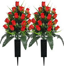 2 Sets Artificial Cemetery Flowers for Grave  Outdoor Grave Decorations Roses  Acc
