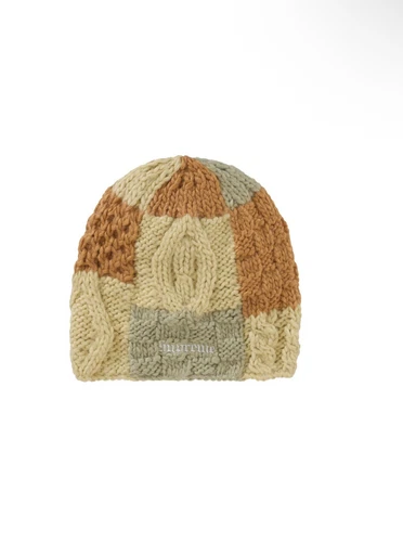 Bonnet tricot Supreme Block marron beige gris SS25 à la main !!️
