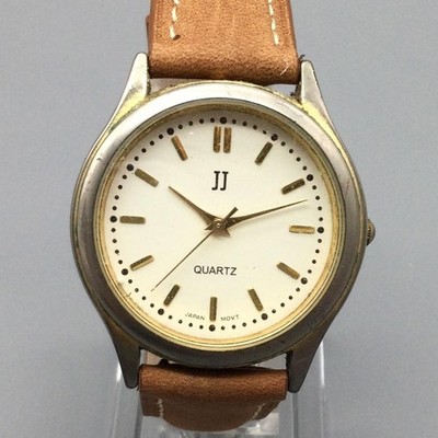 ジャンク【ビンテージ】Big Jam SE-11 JAZZ FLANGER Jules Jurgensen JJ Mens Watch 35mm Gold Tone Case Brown Leather