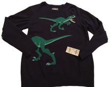 OshKosh B'gosh Boy's Size 12 Blue Knit Dinosaur T-Rex Design Long Sleeve Sweater