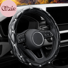 Diamond Soft Leather Anti-Slip Steering Wheel Cover with Bling Bling Crystal Rhi
