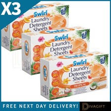 3 x SWIRL TROPICAL LAUNDRY DETERGENT SHEETS NON BIO FOR WASHING MACHINES NEW