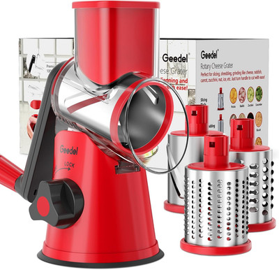 Geedel Rotary Cheese Grater, Kitchen Mandoline Vegetable Slicer with 3 Interchan