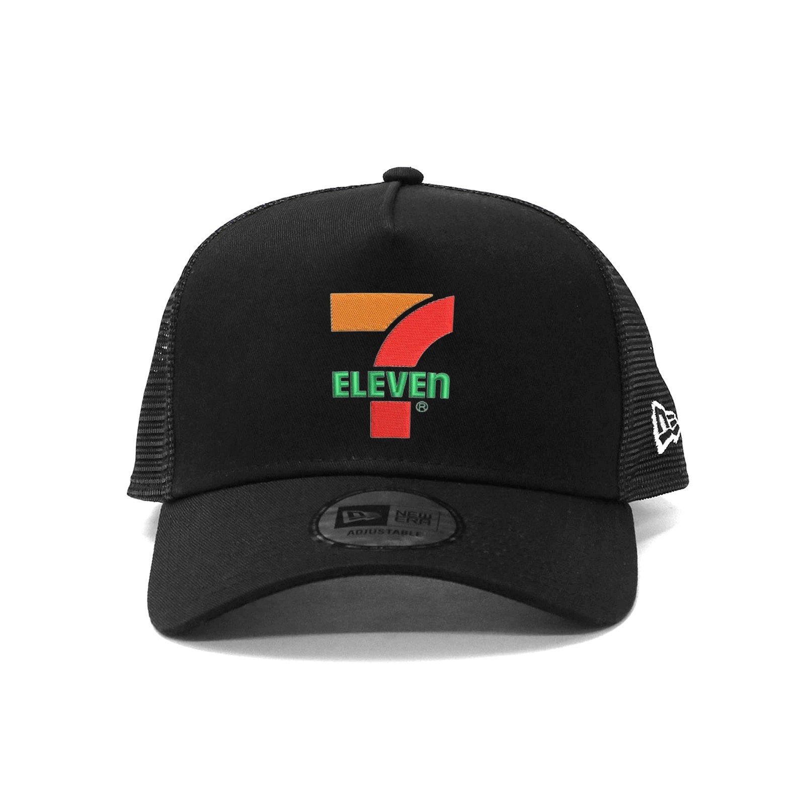 7-Eleven Embroidery Logo New Era Trucker Hat Black Mesh Snapback Adjustable Cap