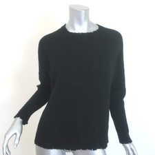 Minnie Rose Cashmere Frayed Edge Crew Sweater Black Size Medium