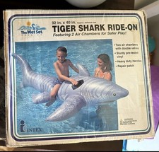 Vintage Intex 1997 The Wet Set Inflatable Ride-on Pool Float Tiger Shark 92"