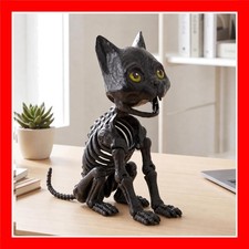 Black Cat Skeleton Halloween Decorations 8" Plastic Animal Skeletons with Mov...