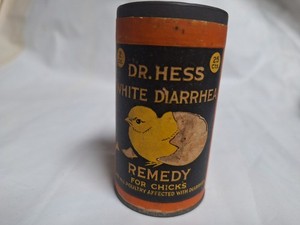 Antique 2 OZ Dr. Hess White Diarrhea Chicks 25 Cts Full Can Farm Medicine - Nice