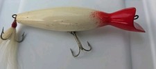 Topwater Wooden Popper 7" Surfcasting Fishing Lure 3.1oz Red/Wht Saltwater Plug