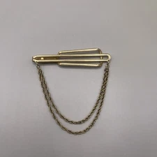 Vintage Swank Art Deco Gold Tone Tie Bar Clasp Tie Tack with Double Chain  L