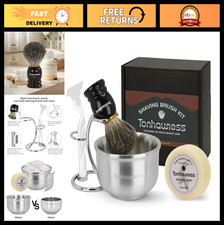 4-in-1 Shaving Brush Set for Men - Badger Hair Brush, Stainless Steel Bowl Sta