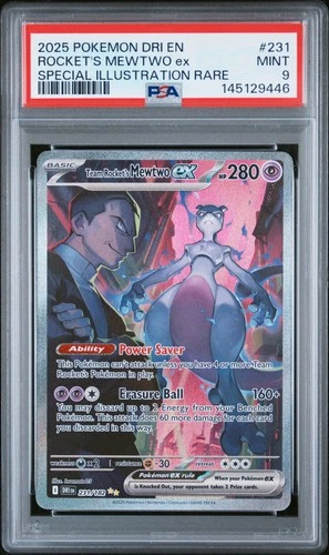 2025 POKEMON DRI EN-DESTINED RIVALS #231 TEAM ROCKET'S MEWTWO EX PSA 9