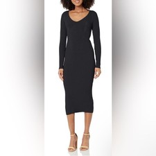 GUESS Women's Size XL Essential Long Sleeve Adele Ribbed Sweater MIDI Dress