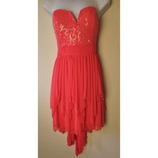 My Michelle Strapless Dress Hi Low Hem Sequins Hot Orange Swifty Prom Junior 7