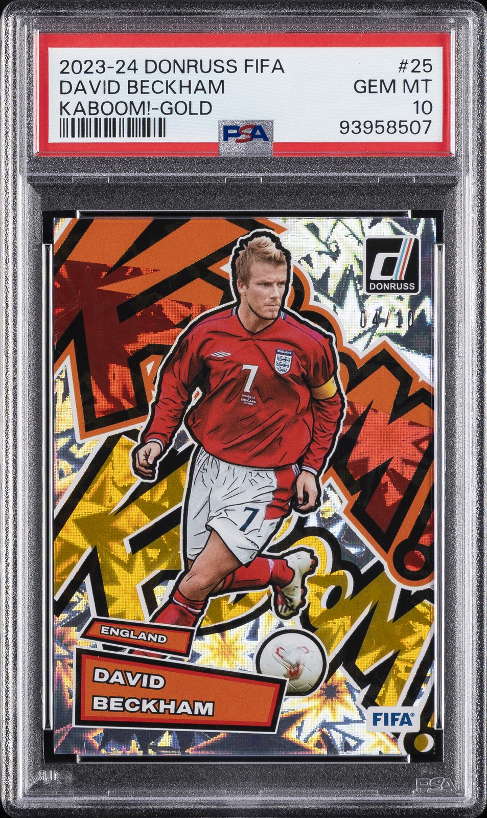 2023-24 PANINI DONRUSS FIFA KABOOM! GOLD #25 DAVID BECKHAM 4/10 PSA 10