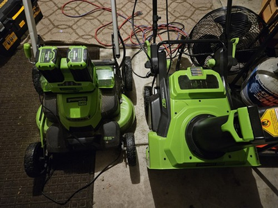 #ad #ad Bundle Of Greenworks Lawn Mower And Snow Blower With Two Batteries And A Charger $500.00
