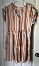 Lou & Grey for LOFT Striped V-Neck Linen Dress Size Small